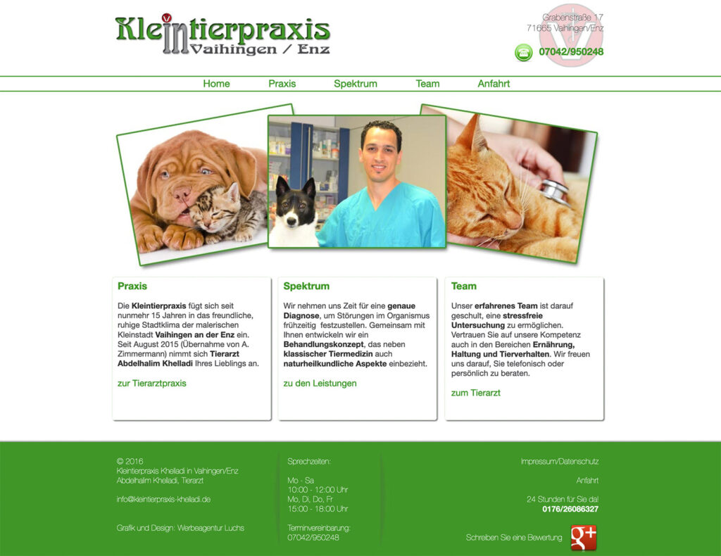 Screenshot der alten Webseite von der Kleintierpraxis Khelladi